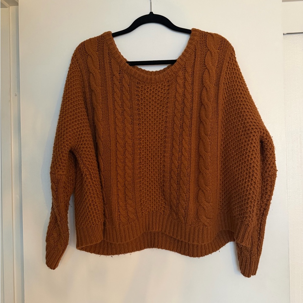 One Size Rust Cable Knit Sweater